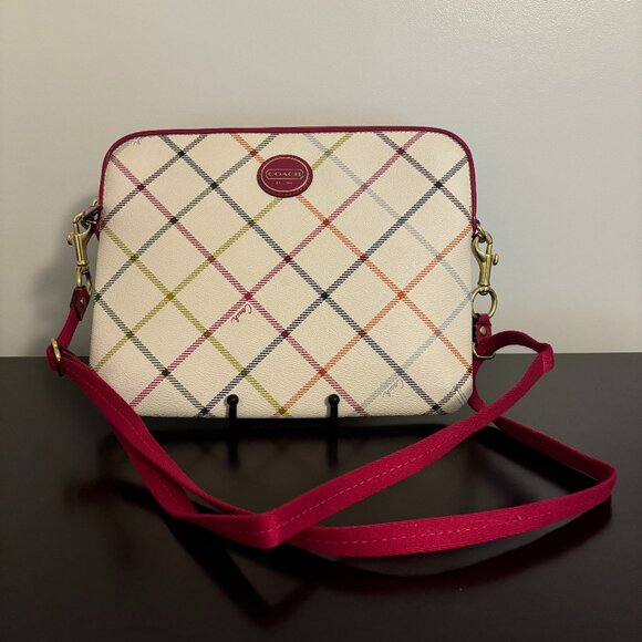Coach Payton Cream & Pink Tattarso Tablet iPad Crossbody - Picture 1 of 8